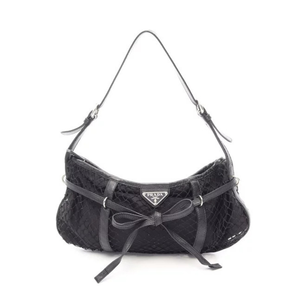 Prada Triangle Mesh Shoulder Bag Leather Black